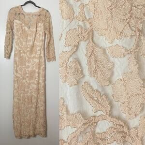 TADASHI SHOJI DRESS MOTHER OF THE BRIDE LACE FLORAL GOWN LONG MAXI PEACH GOLD